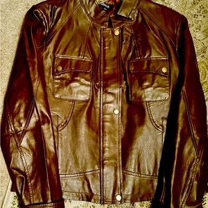 100%Brown leather women jacket